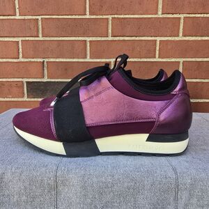 Balenciaga Burgundy/Purple Leather And Canvas Race Runner Sneakers Size 39